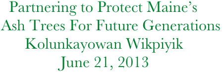   Partnering to Protect Maine’s        
Ash Trees For Future Generations
      Kolunkayowan Wikpiyik
               June 21, 2013
