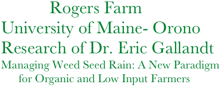            Rogers Farm
University of Maine- Orono
Research of Dr. Eric Gallandt
Managing Weed Seed Rain: A New Paradigm            
      for Organic and Low Input Farmers
