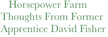    Horsepower Farm
Thoughts From Former
Apprentice David Fisher